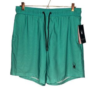 New Spyder Men's M L Green Striped Hybrid UV Protection Stretch Surf‎ Swim Trunk